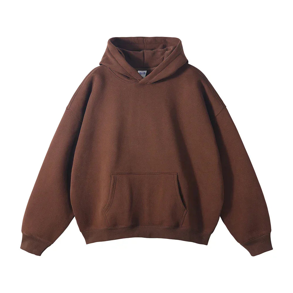 Sweat à capuche marron unisexe, style décontracté, avec poche kangourou. Vêtement chaud et confortable, idéal pour l'automne et l'hiver.