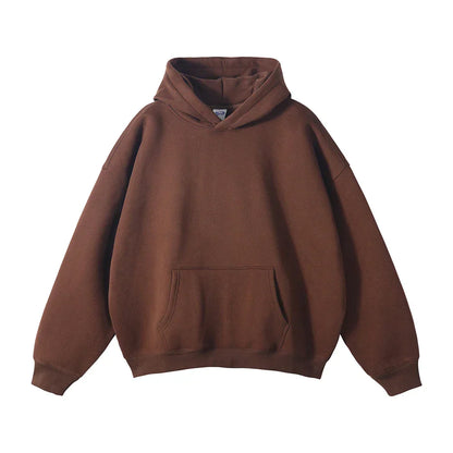 Sweat à capuche marron unisexe, style décontracté, avec poche kangourou. Vêtement chaud et confortable, idéal pour l'automne et l'hiver.
