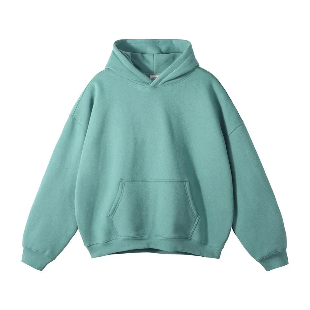 Sweat à capuche vert menthe unisexe, style décontracté, poche kangourou, manches longues, idéal pour mode urbaine et confort quotidien.