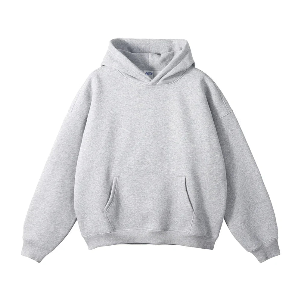 Sweat à capuche gris unisexe, poche kangourou, manches longues, style décontracté. Vêtement confortable, tendance, idéal pour toutes saisons.