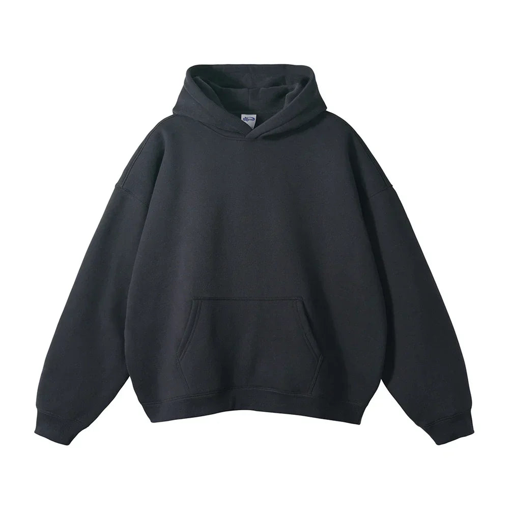 Sweat à capuche noir unisexe, coupe ample, poche kangourou, style décontracté, idéal pour l'automne et l'hiver, mode streetwear tendance.