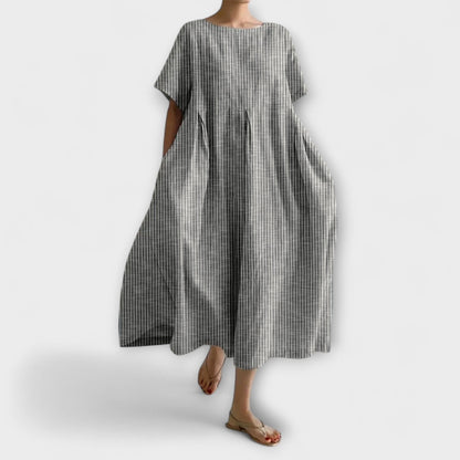 Vestito Midi Donna | Oversize a Quadretti con Pieghe & Tasche Laterali