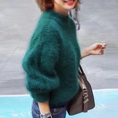Pull d'hiver doux et moelleux à col haut pour femme