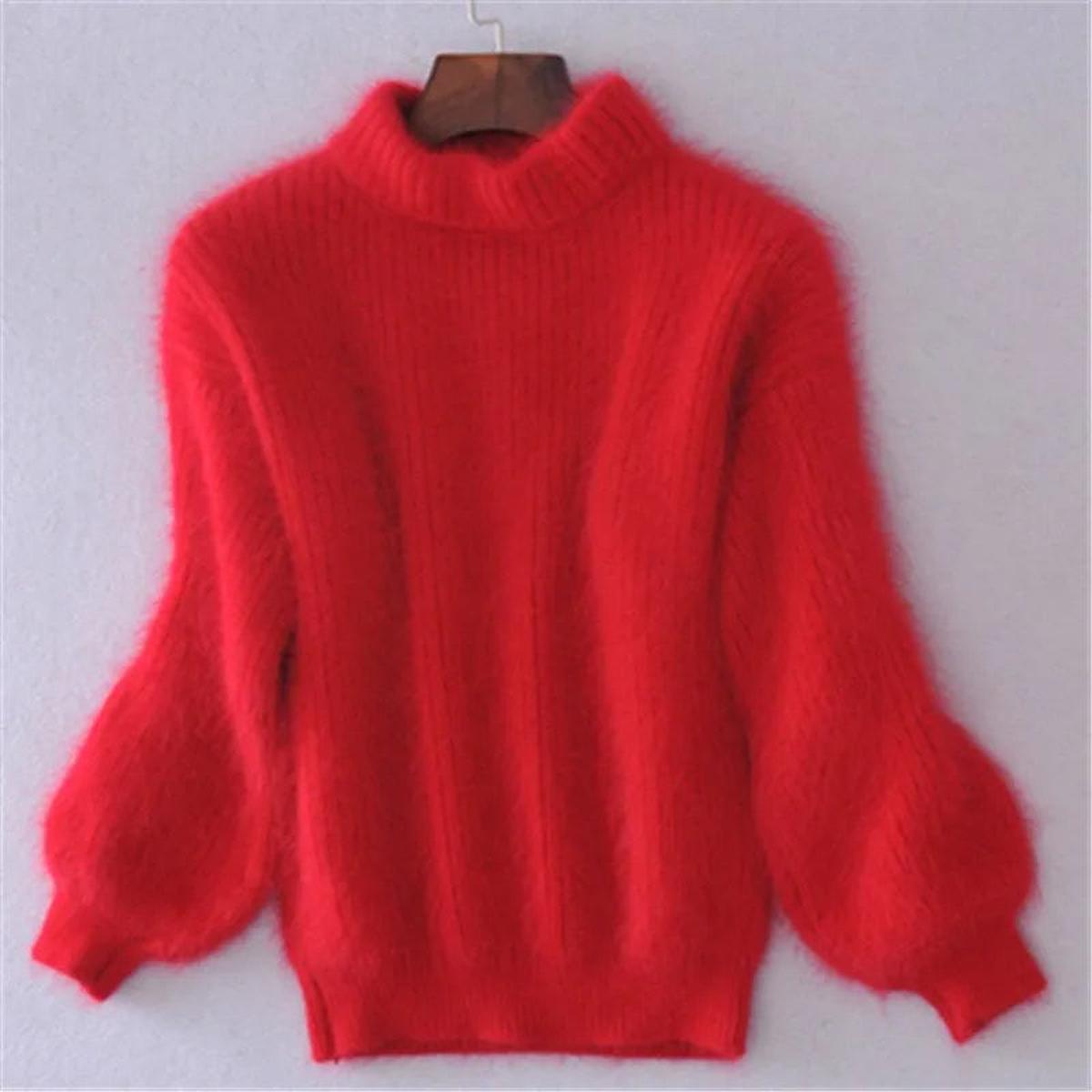 Pull d'hiver doux et moelleux à col haut pour femme