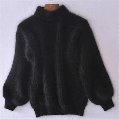 Pull d'hiver doux et moelleux à col haut pour femme
