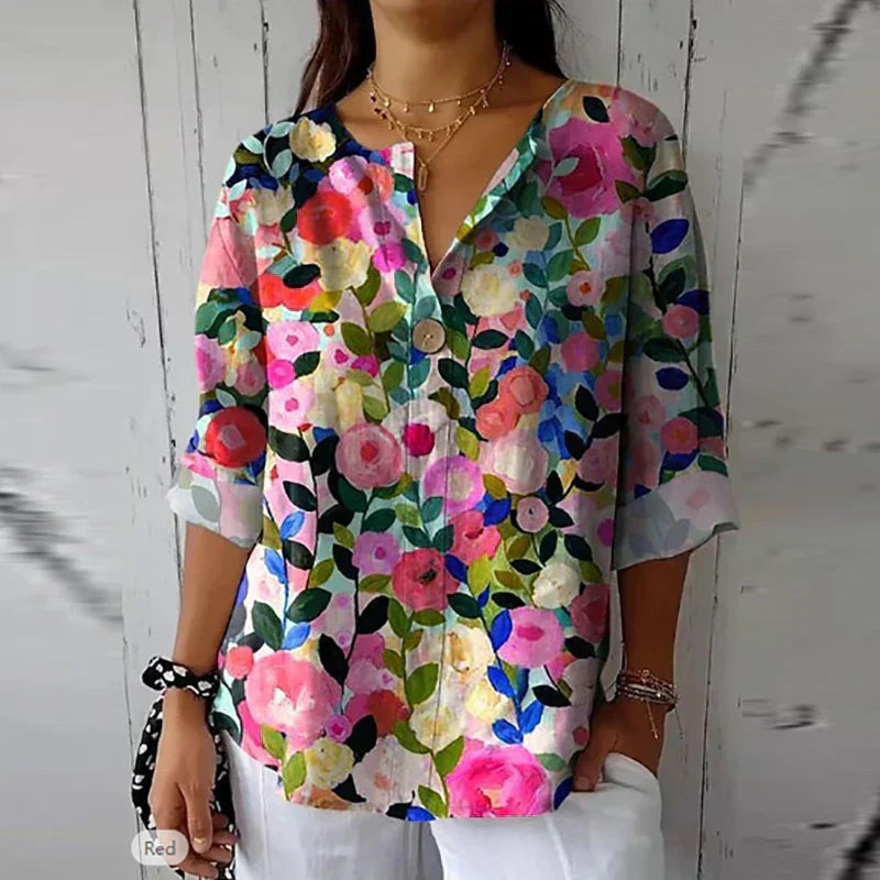 Nordora | Blomstret bluse i let stof