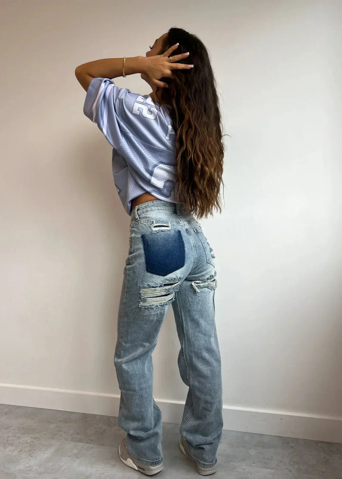 Vintage Ripped Jeans met Uniek Patchwork Detail 0