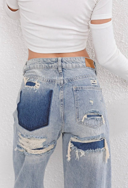 Vintage Ripped Jeans met Uniek Patchwork Detail 6