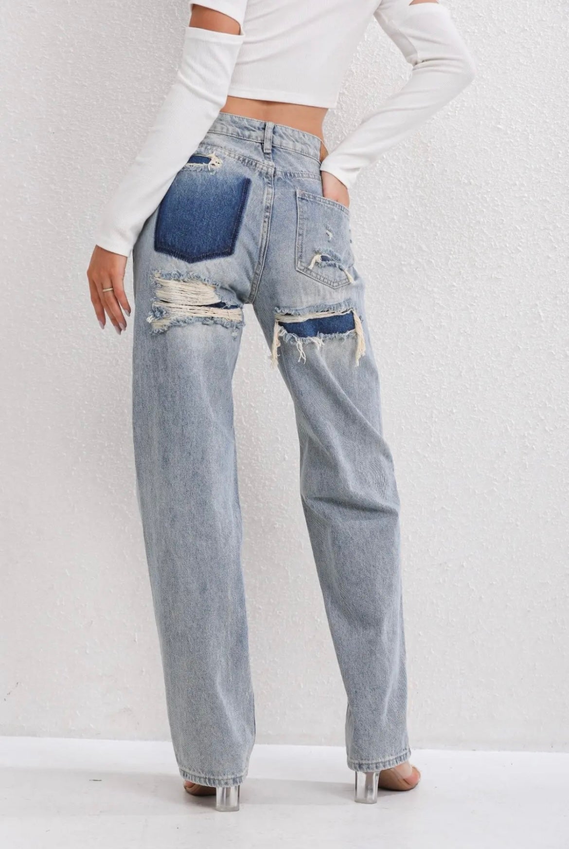 Vintage Ripped Jeans met Uniek Patchwork Detail 7
