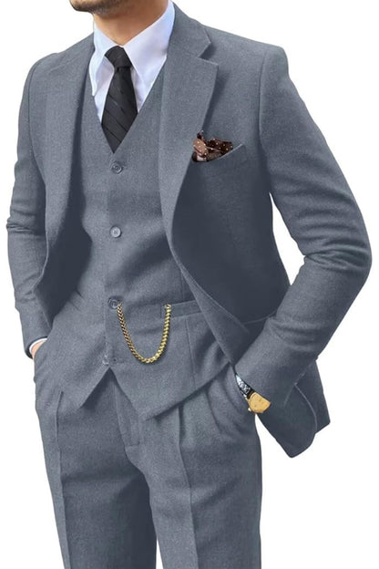 Vintage | Slim-fit tweedpak met visgraatmotief 13