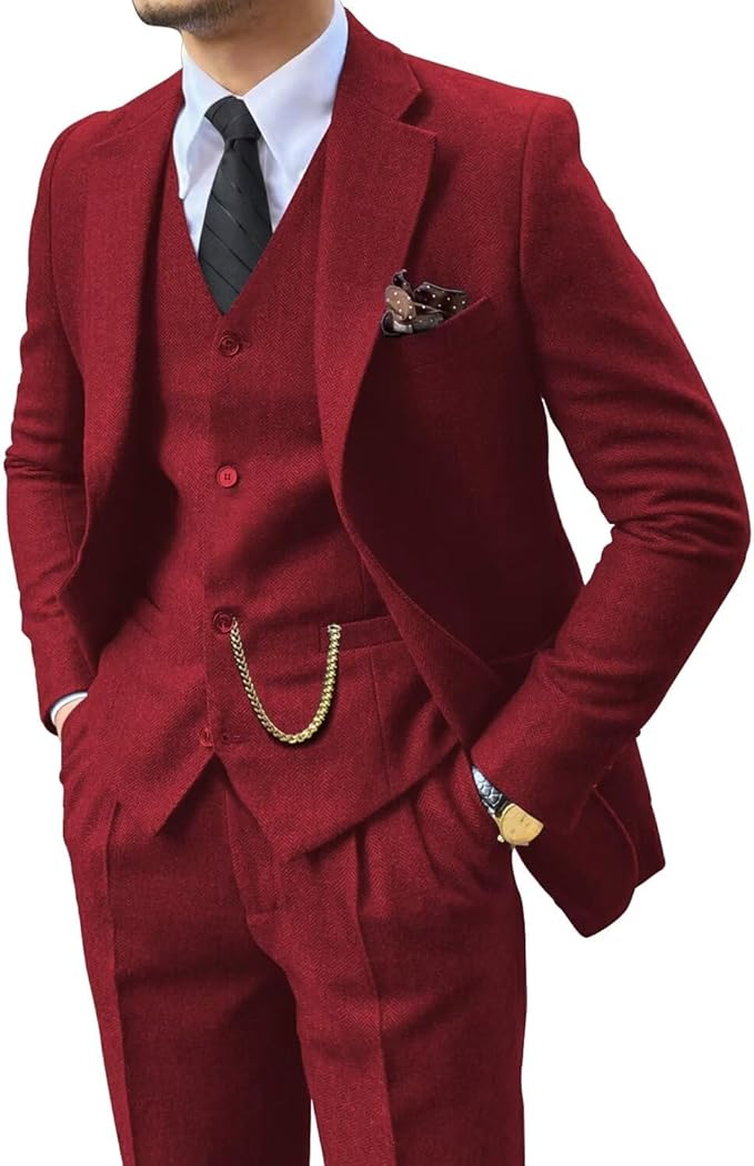 Vintage | Slim-fit tweedpak met visgraatmotief 14