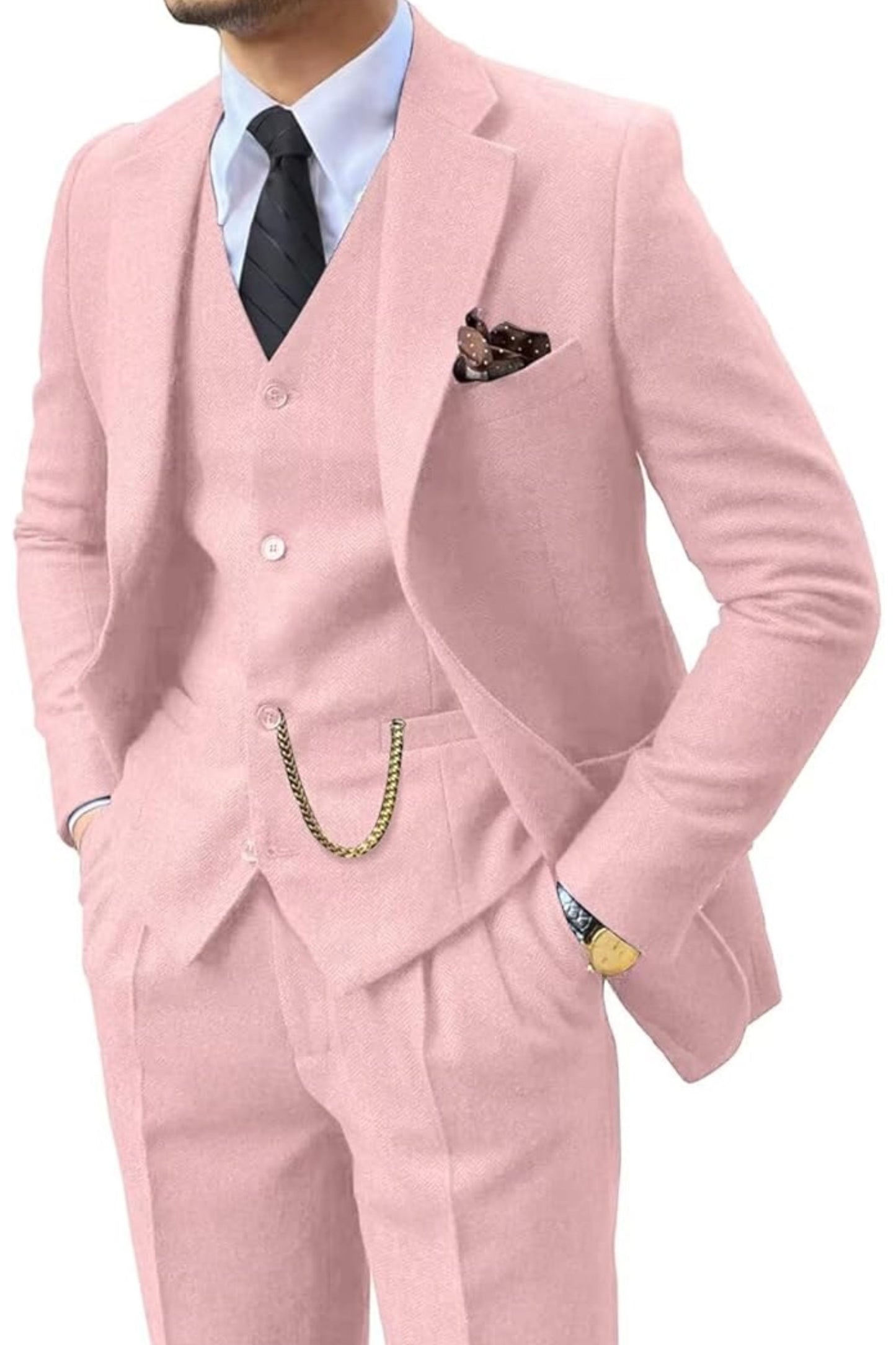 Vintage | Slim-fit tweedpak met visgraatmotief 15