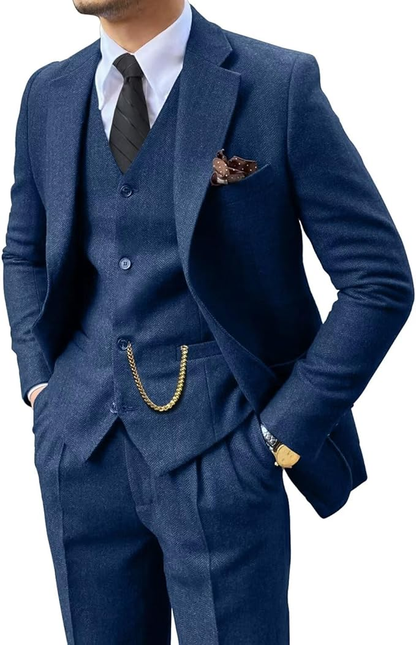 Vintage | Slim-fit tweedpak met visgraatmotief 16