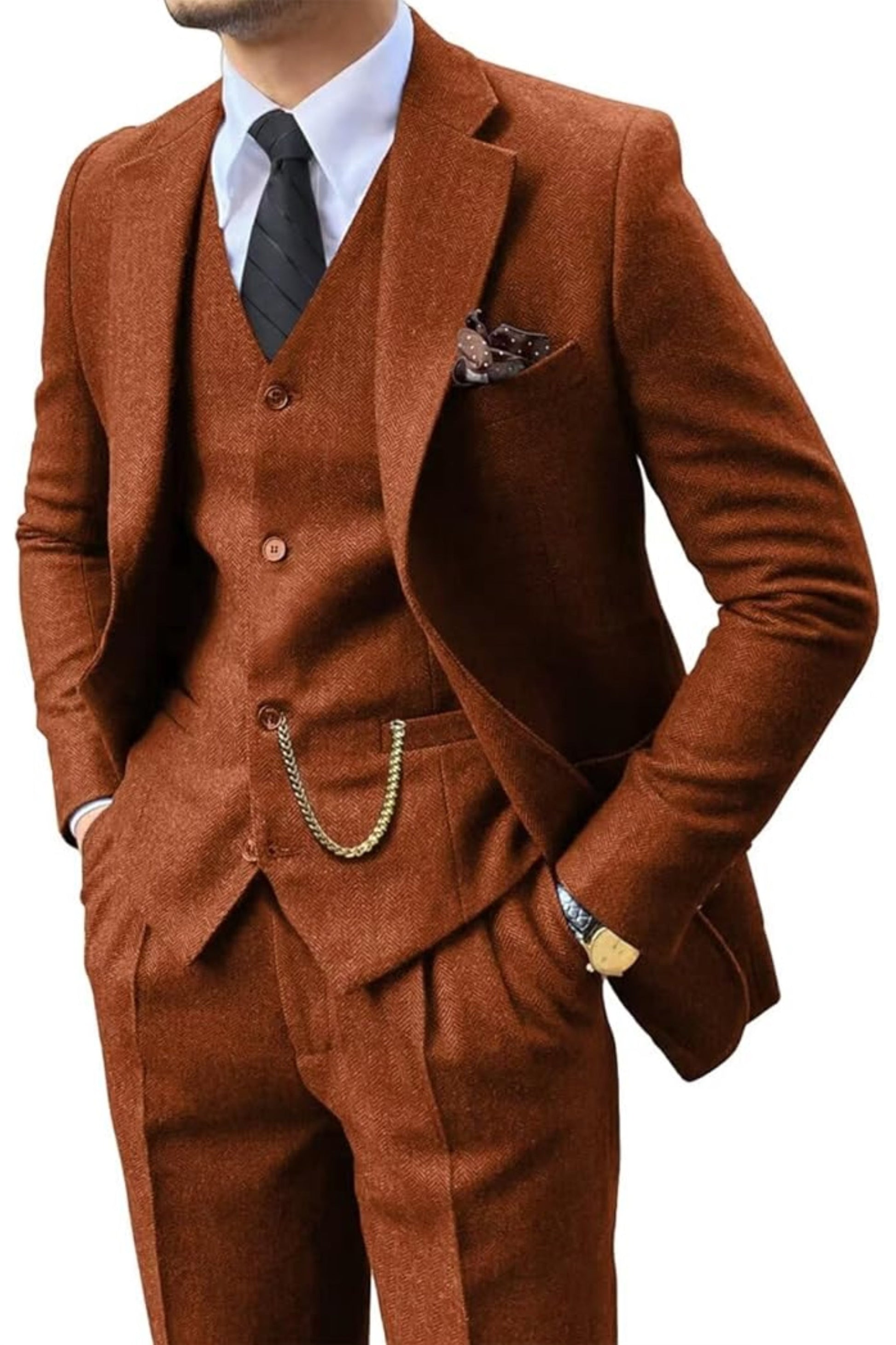 Vintage | Slim-fit tweedpak met visgraatmotief 18