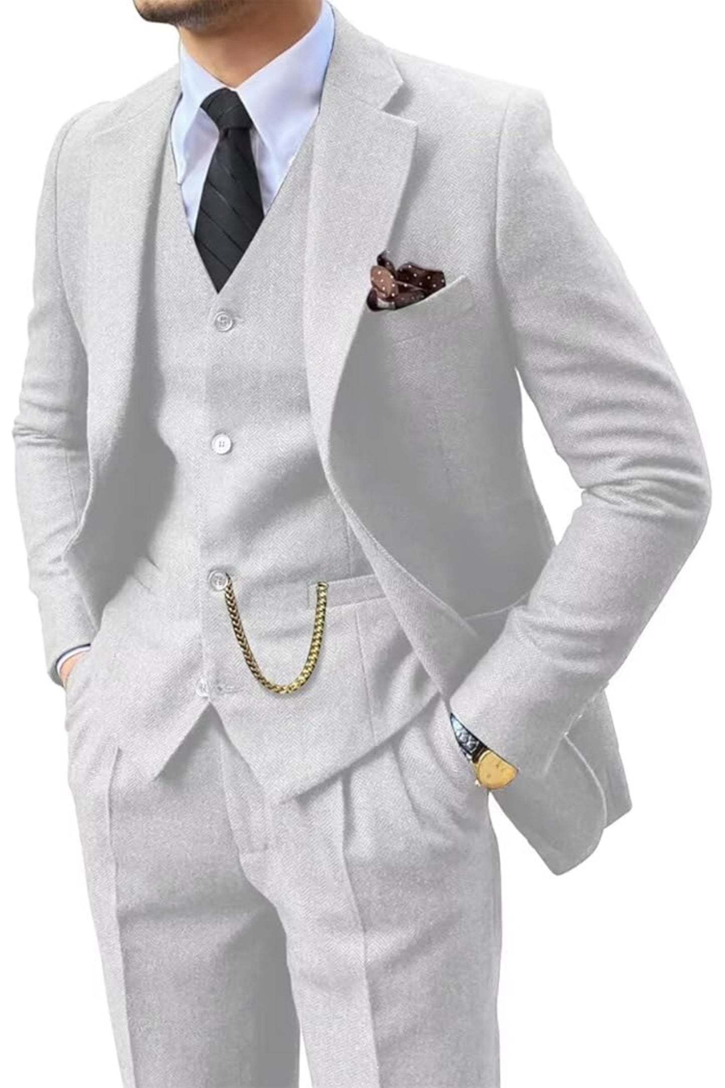 Vintage | Slim-fit tweedpak met visgraatmotief 19
