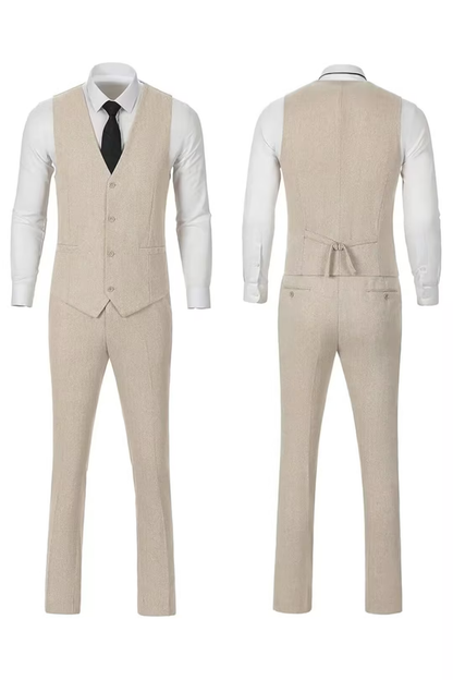 Vintage | Slim-fit tweedpak met visgraatmotief 5