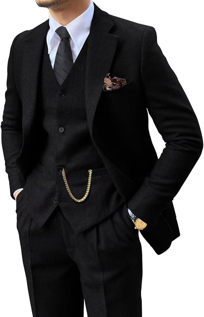 Vintage | Slim-fit tweedpak met visgraatmotief 6