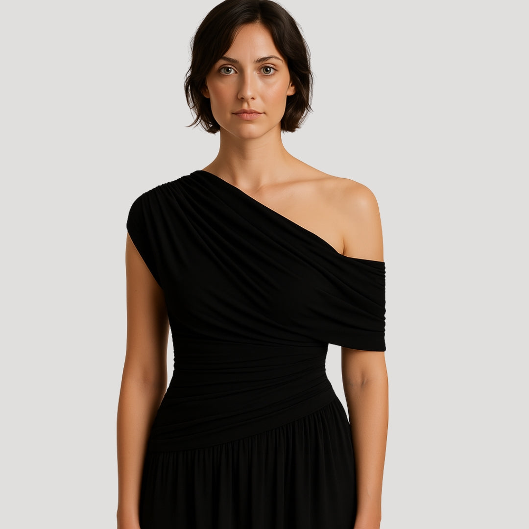 Violet | Women Evening Maxi Dress One Shoulder Ruched Bodice Floor Length