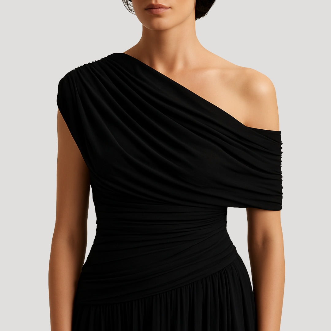 Violet | Women Evening Maxi Dress One Shoulder Ruched Bodice Floor Length