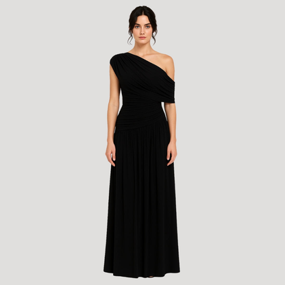 Violet | Women Evening Maxi Dress One Shoulder Ruched Bodice Floor Length