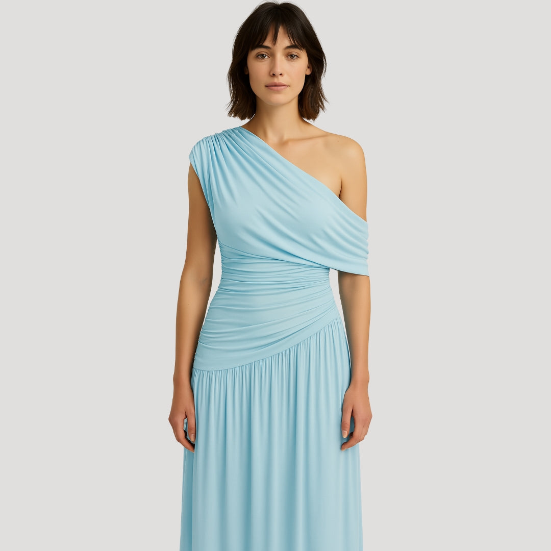 Violet | Women Evening Maxi Dress One Shoulder Ruched Bodice Floor Length