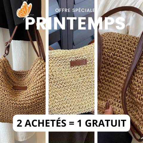 Women's Straw Shoulder Bag | Vegan Leather Strap