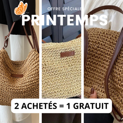 Women's Straw Shoulder Bag | Vegan Leather Strap