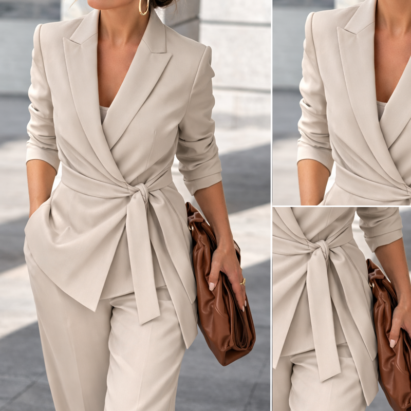 Aliona - Conjunto De Blazer e Calças Cruzadas