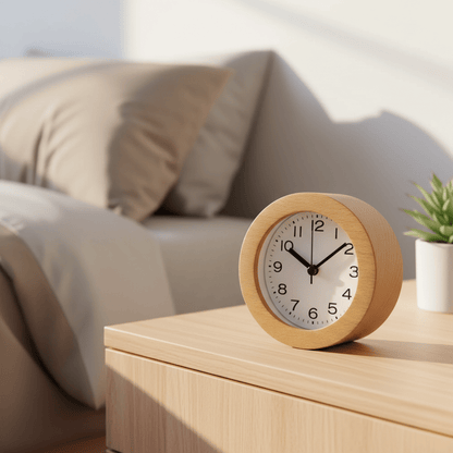 Lautloser Holz-Wecker mit LED-Nachtlicht