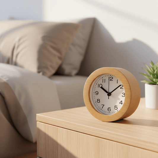 Lautloser Holz-Wecker mit LED-Nachtlicht