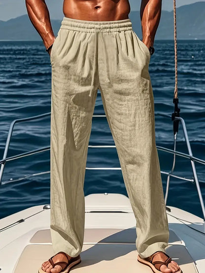 Men’s Loose Fit Linen-Style Trousers – Lightweight Summer Pants for Holidays, Travel and Everyday Wear