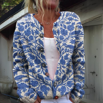 Warme Gebreid Dames Vest Met Bloemenprint - SANNE 1
