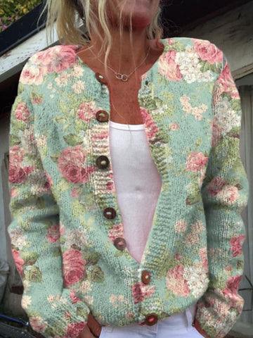 Warme Gebreid Dames Vest Met Bloemenprint - SANNE 4