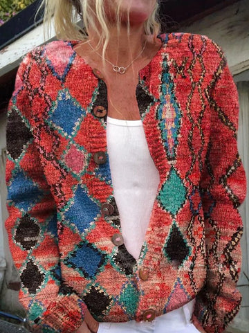 Warme Gebreid Dames Vest Met Bloemenprint - SANNE 5