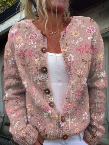Warme Gebreid Dames Vest Met Bloemenprint - SANNE 6