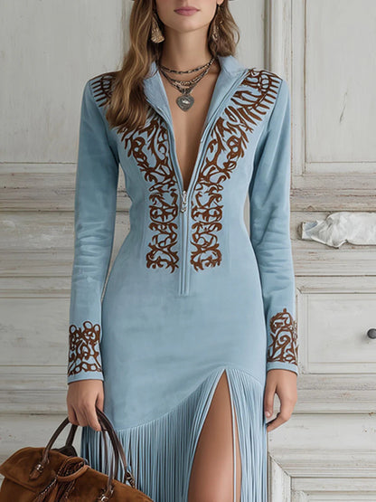Women Suede Fringe Summer Maxi Dress