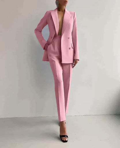 Women's Wool Mix Formal Double Breasted Blazer and Trousers Suit
