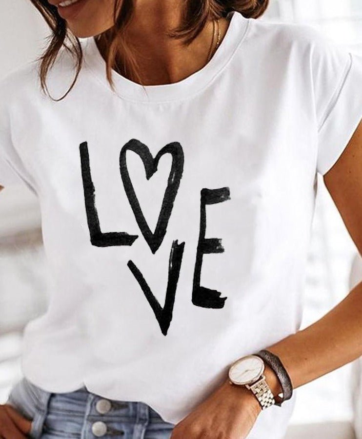 Sarina | Grafisk Løs Pasform T-shirt med Minimalistisk Statement Design | Hvid T-shirt