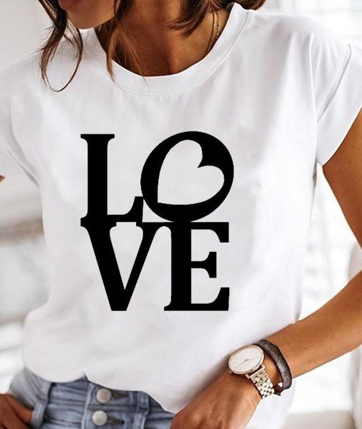 Sarina | Grafisk Løs Pasform T-shirt med Minimalistisk Statement Design | Hvid T-shirt