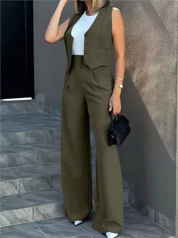 Women’s Tailored Waistcoat Wide Leg Trouser Co Ord Lounge Set