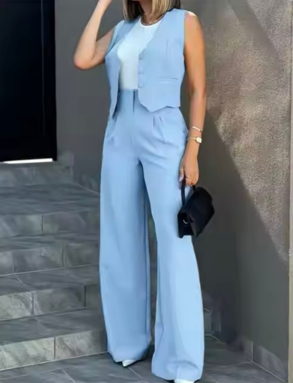 Women’s Tailored Waistcoat Wide Leg Trouser Co Ord Lounge Set