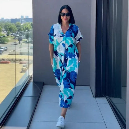 Gayathri - Schickes Maxi Kleid Mit Blumenmuster Und V-Ausschnitt