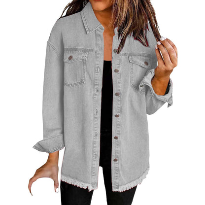 Women's Wool Mix Longline Denim Button Down Jacket