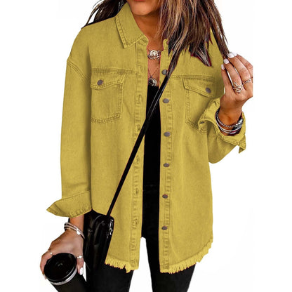 Women's Wool Mix Longline Denim Button Down Jacket