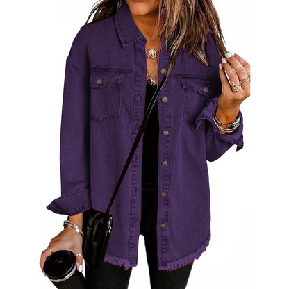 Women's Wool Mix Longline Denim Button Down Jacket