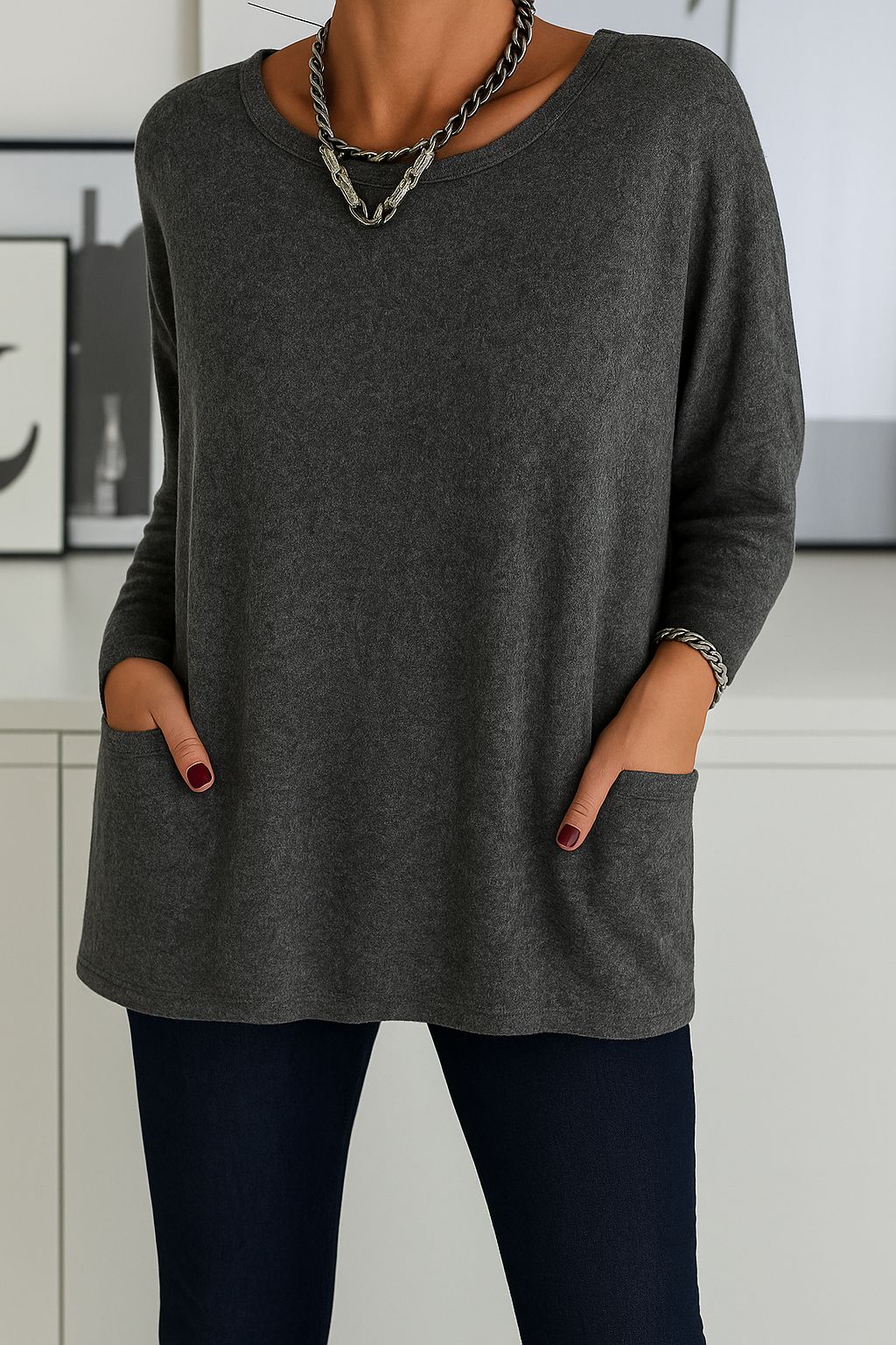 Julieta | Suéter Largo Oversize con Bolsillos