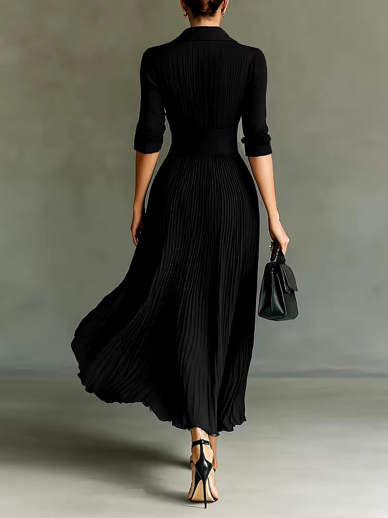 Mariesa | Zeitloses schwarzes Maxikleid mit plissiertem Rock