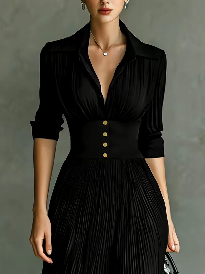 Mariesa | Zeitloses schwarzes Maxikleid mit plissiertem Rock