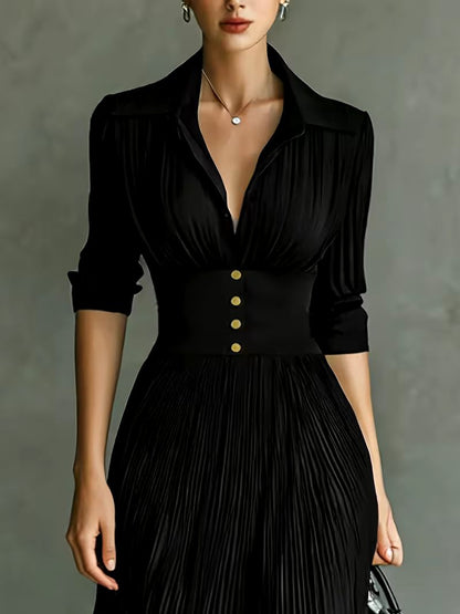 Mariesa | Zeitloses schwarzes Maxikleid mit plissiertem Rock