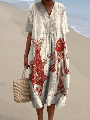 Elizabeth | Linen V-Neck Midi Dress